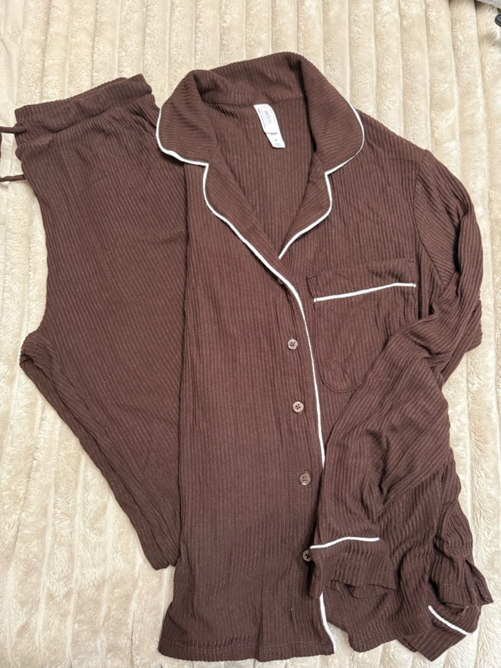 Auden Women’s Brown Ribbed Pajama Set NWOT